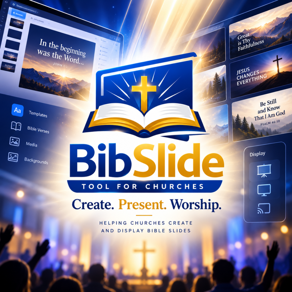 BibleSlide presentation screens showing Scripture slides.