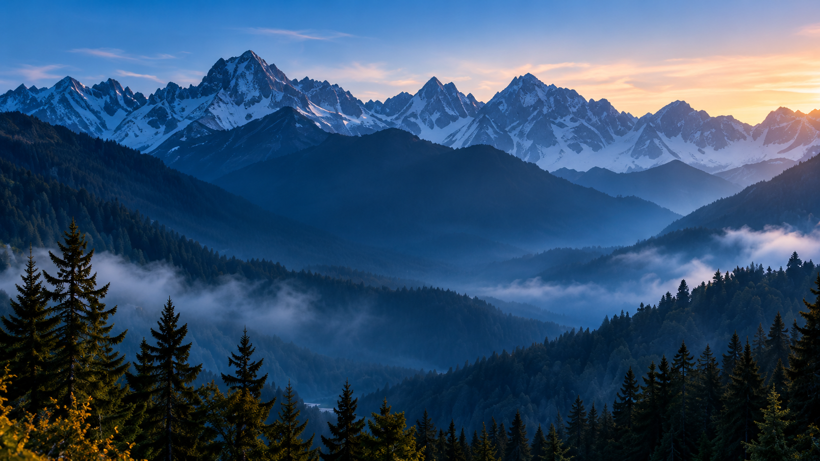 Worship slide background: mountains under a soft sky
